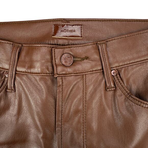 MOTHER The Mid Rise Dazzler Ankle Faux Leather Pant In Friar Brown Size 27 - Picture 5 of 11